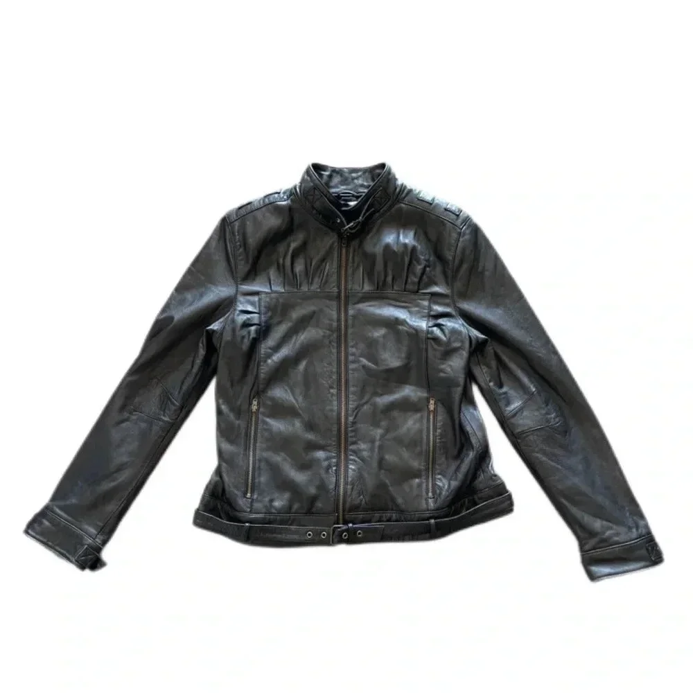 Metro 7 Vintage 90s Black Leather Biker Jacket Full Zip Women’s 12
